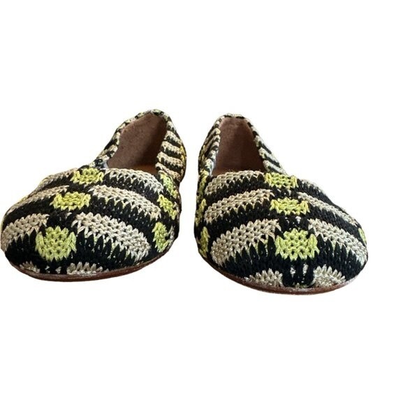 MISSONI Ballet Flats Metallic Knit Black Green Gold US Sz 6 Zigzag Slip On Shoes - Picture 6 of 13